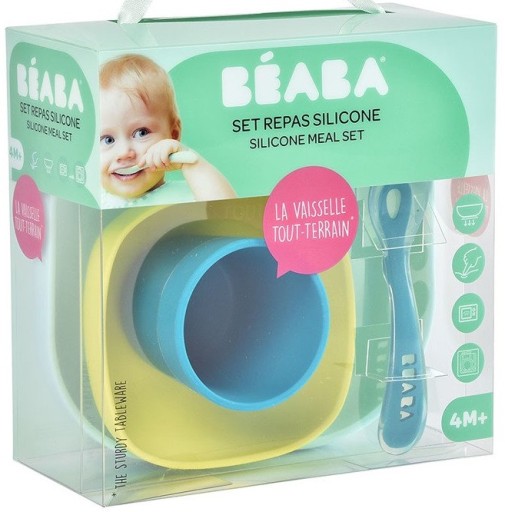 BEABA KOMPLET NACZYŃ z SILIKONU z PRZYSSAWKĄ BLUE