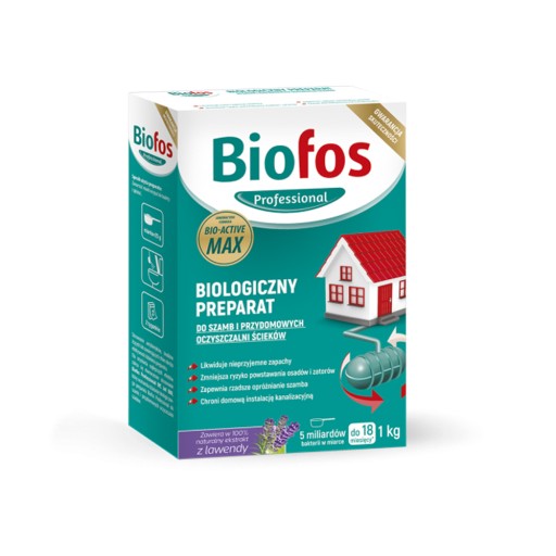 PROSZEK do SZAMBA BAKTERIE do OCZYSZCZALNI BIOFOS MAX USUWA ZAPACHY LAWENDA