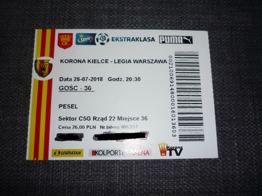 Bilet Korona Kielce - Legia Warszawa 28.07.2018