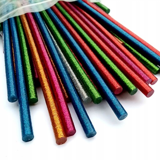 KLEJ NA GORĄCO Z BROKATEM CIENKIE 7-8mm WKŁADY KLEJOWE KOLOROWE BROKATOWE 6