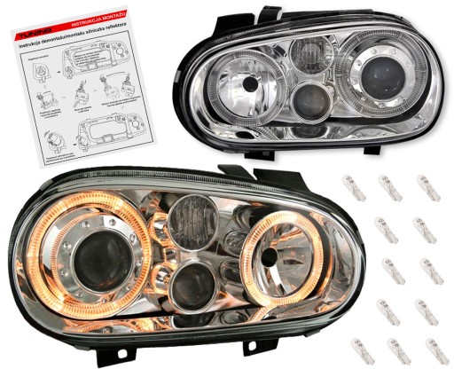 GOLF IV MK4 LAMPY reflektory halogeny przod ringi