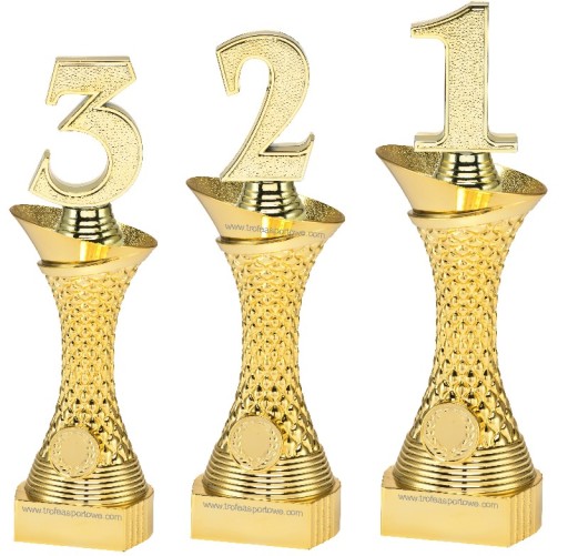 3 PUCHARY z figurkami 1 2 3 MIEJSCE 30-27-25cm