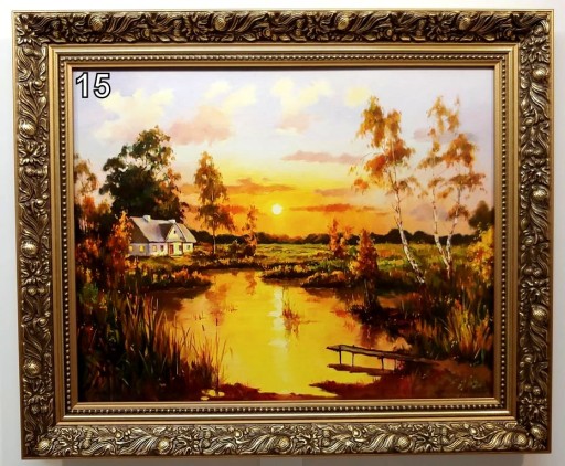 PEJZAŻ 60X50 CM OBRAZ W ZŁOTEJ RAMIE