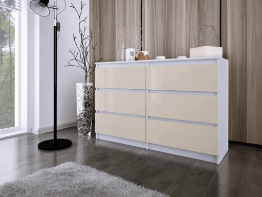 Komoda Zoe2, biały/wanilia POŁYSK 6 SZUFLAD