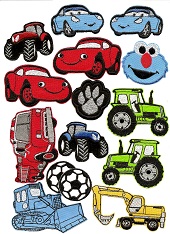 Zestaw laty spychacz straż traktor pilłki + niespodzianka naszywki termo
