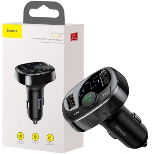 Baseus Samochodowy Transmiter FM Bluetooth 2xUSB microSD + Ładowanie 3,4A