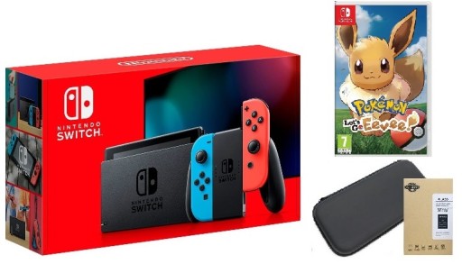 NINTENDO SWITCH 2019 NEON + ETUI + POKEMON LETS GO