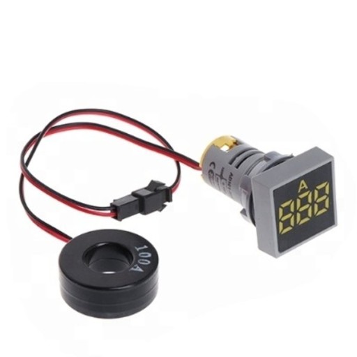 MIERNIK PRĄDU AMPEROMIERZ LED ŻÓŁTY 100A KONTROLKA 22MM