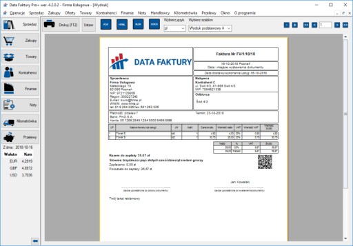 Data faktury PRO+ LAN program do fakturowania, zintegrowany z KSeF