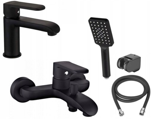 INVENA BATERIA WANNOWA + UMYWALKOWA CZARNA NATRYSK