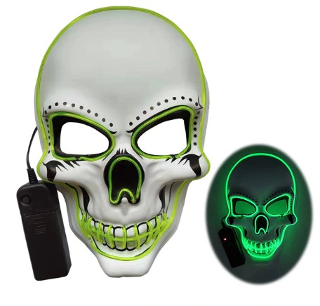 ŚWIECĄCA MASKA LED NEON HALLOWEEN CZASZKA STRASZNA COSPLAY