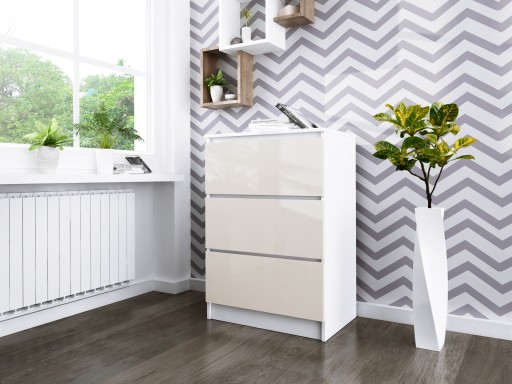 Komoda Zoe 4, biały/wanilia POŁYSK 3 SZUFLADY