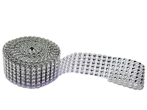 Taśma ozdobna CYRKONIE, srebrna, rolka 3cm, 4,5 mb
