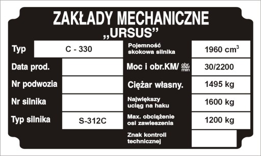 Tabliczka znamionowa URSUS C4011 C355 C360 C330