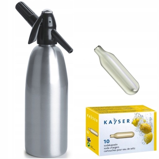 SATURATOR DO WODY GAZOWANEJ SODOWEJ SYFON STAL 1000mL + Naboje 10szt
