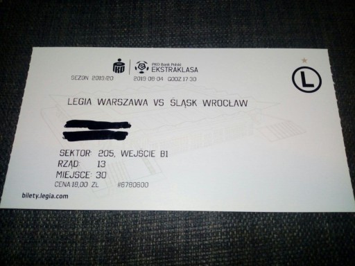 Bilet Legia Warszawa - Śląsk Wrocław - 04.08.2019