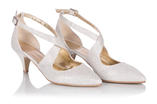 Buty ślubne brokat srebrne ekru niskie Alba 40