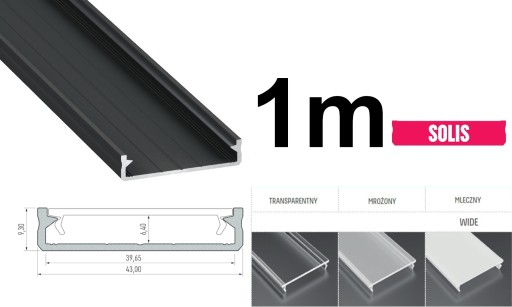 PROFIL ALUMINIOWY LED 1m SOLIS 3xLED CZARNY+KLOSZ
