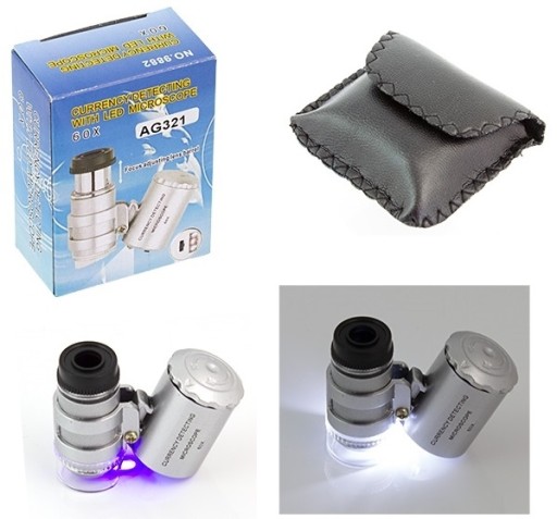 MIKROSKOP LED MAŁY KIESZONKOWY LUPA + TESTER UV