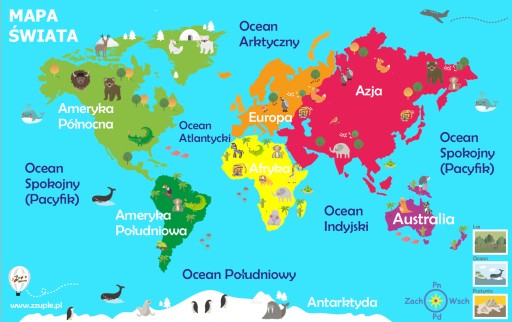MONTESSORI Mapa świata Kontynenty na biurko (mała)