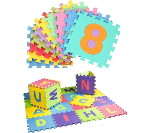 DUŻA MATA PIANKOWA PUZZLE LITERY CYFRY 36szt 72ele