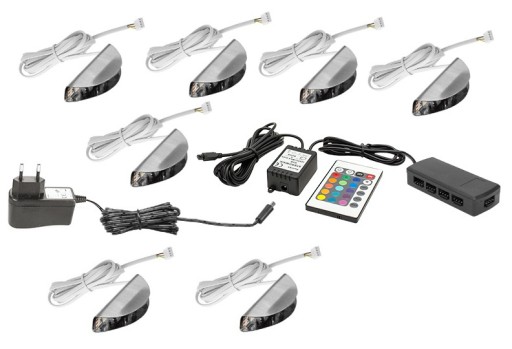 Oświetlenie LED 7 półek szklanych klips RGB+pilot