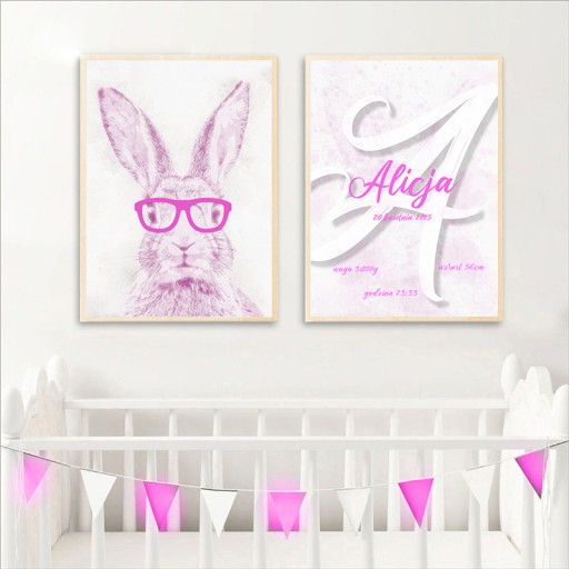 Metryczka Urodzenia Dziecka Króliczek Set 2 x A3