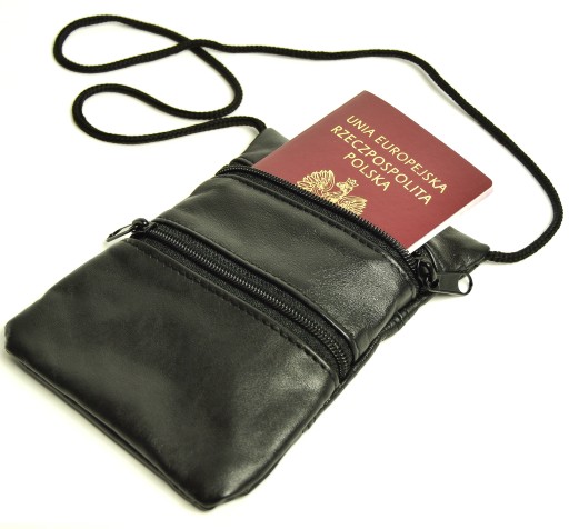 MOCNA PASZPORTÓWKA SASZETKA NA SZYJĘ ETUI SKÓRA