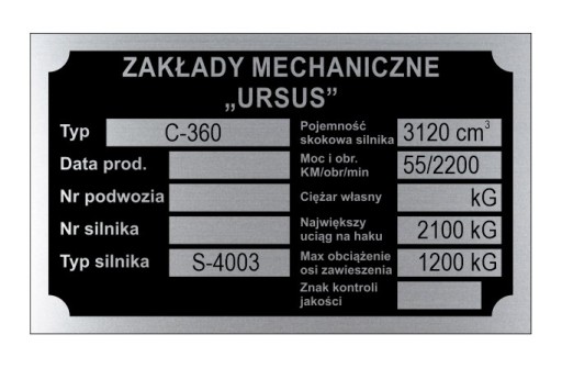 TABLICZKA ZNAMIONOWA URSUS C 360 C360