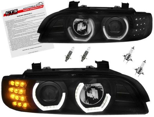 BMW 5 E39 LAMPY reflektory BLACK ringi 3D LED kierunkowskazy soczewki