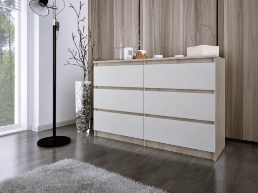 Komoda Zoe2, dąb sonoma/biały POŁYSK 6 SZUFLAD