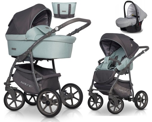 WÓZEK RIKO BASIC 3W1 FOTELIK DODATKI PASTEL MIĘTA