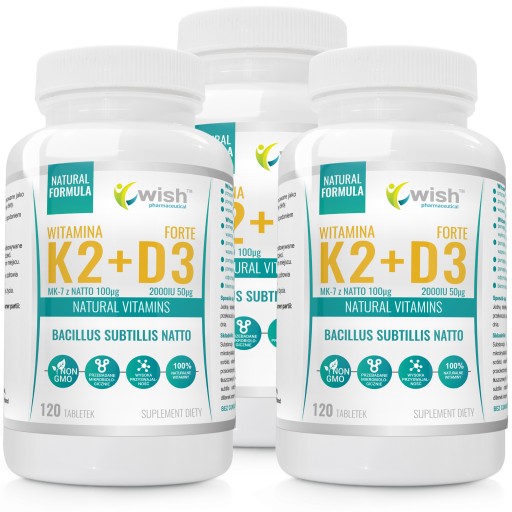 WITAMINA K2 MK-7 z natto 100mcg + D3 2000IU 360szt
