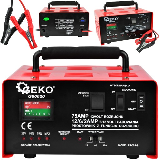 PROSTOWNIK Z ROZRUCHEM ŁADOWARKA SAMOCHODOWA ROZRUCH DO KLEMY 75A 6V / 12V