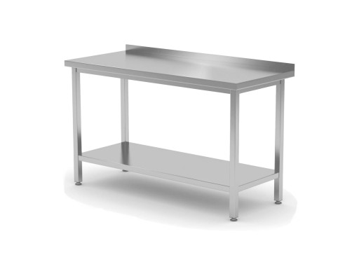 STÓŁ ROBOCZY Z RANTEM I PÓŁKĄ 140x60cm INOX HENDI