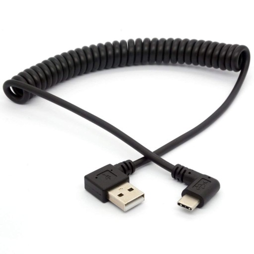 Kabel kątowy USB-C 3.1 typ C - USB spirala 1M LEWY
