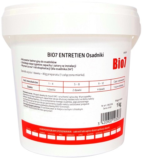 Bio7 Entretien 1 kg BAKTERIE osadniki na 1 ROK AKTYWATOR UPŁYNNIA ŚCIEK