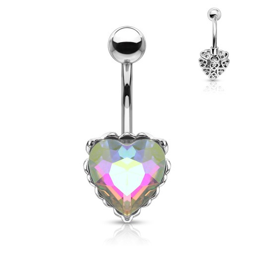 PIERCING KOLCZYK DO PĘPKA SERCE KRYSZTAŁ
