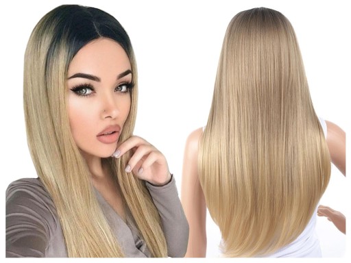 PERUKA ombre BLOND długie proste włosy + GRATIS