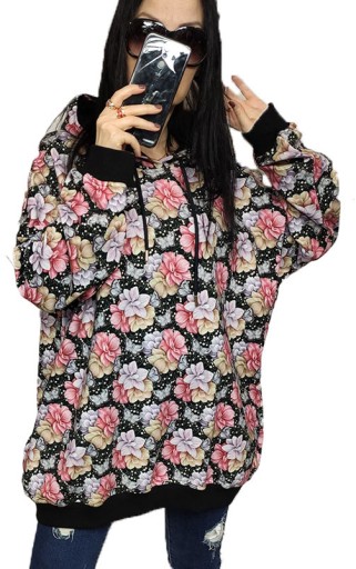 TUNIKA BLUZA BAWEŁNIANA KAPTUR OVERSIZE PLUS SIZE DUŻE ROZMIARY 48-56