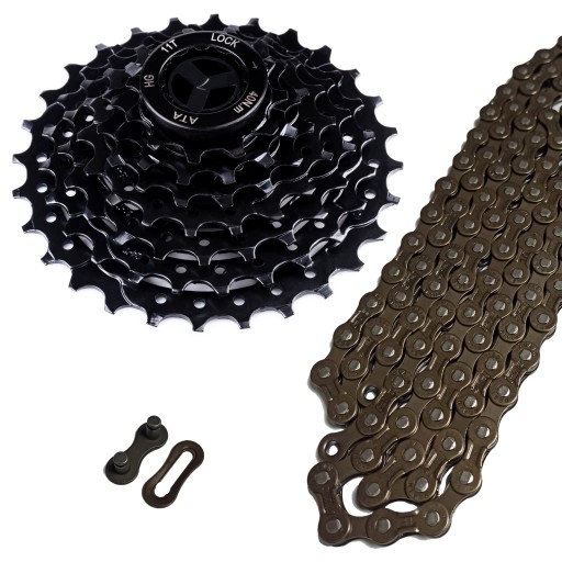 ZESTAW KASETA ATA 7-rzędowa 11-28T + ŁAŃCUCH PYC + SPINKA KOMPLET
