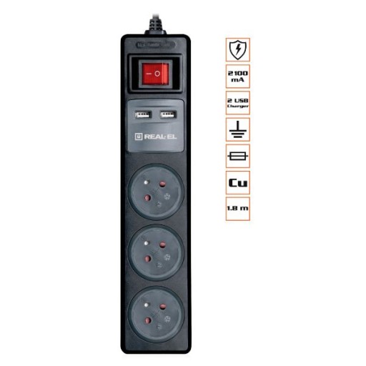 Anty Przepięciowa Listwa 3 gniazda + 2 x USB Jakość Sklep Real-el Warszawa