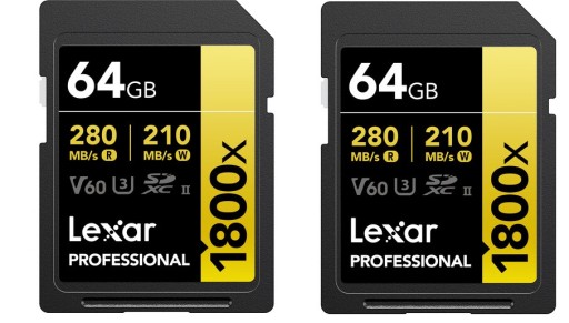 2x Lexar SDXC Pro 64GB 280MB/s UHS-II 1800x V60