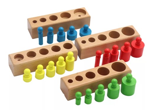DREWNIANE CYLINDRY MONTESSORI KOLOROWE CYLINDERKI