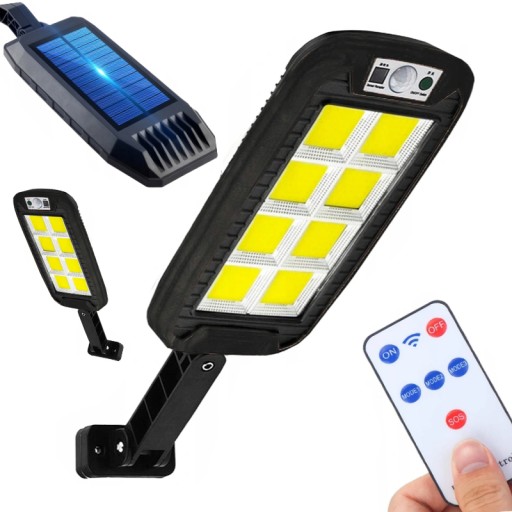 LAMPA SOLARNA LED ZEWNĘTRZNA ULICZNA CZUJNIK RUCHU ZMIERZCHU + PILOT