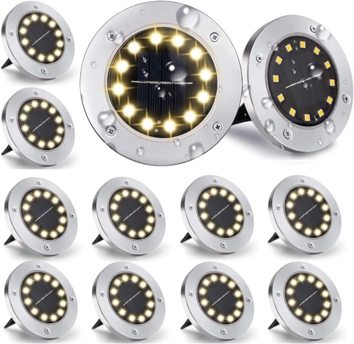 12 szt LAMPA NAJAZDOWA 12 LED SOLARNA OGRODOWA GRUNTOWA Ciepły Biały