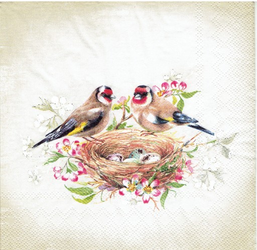 Serwetka papierowa decoupage 251T Ptaki gniazdko jajka kwiaty 1 sztuka