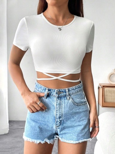 SHEIN BLUZKA TOP ECRU WIĄZANIE Shein