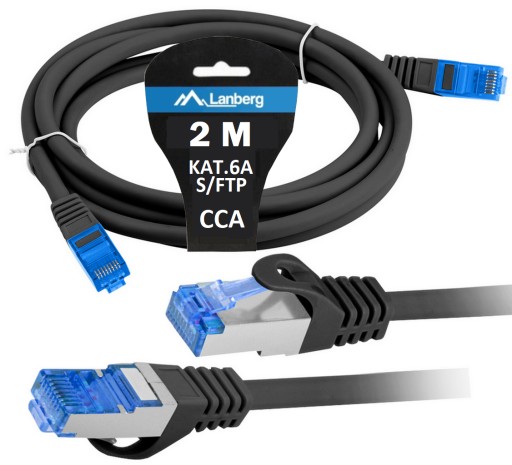 Kabel Internetowy Ethernet Skrętka RJ45 LAN kat 6A SFTP LSZH 2m Czarny