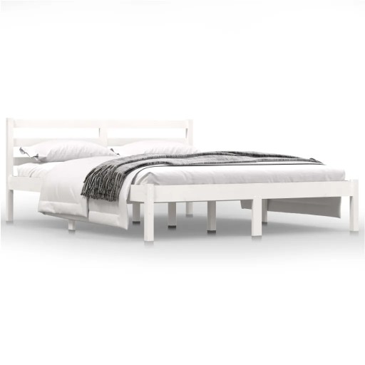 vidaXL Rama łóżka z litego drewna sosnowego, 140 x 190 cm, biała